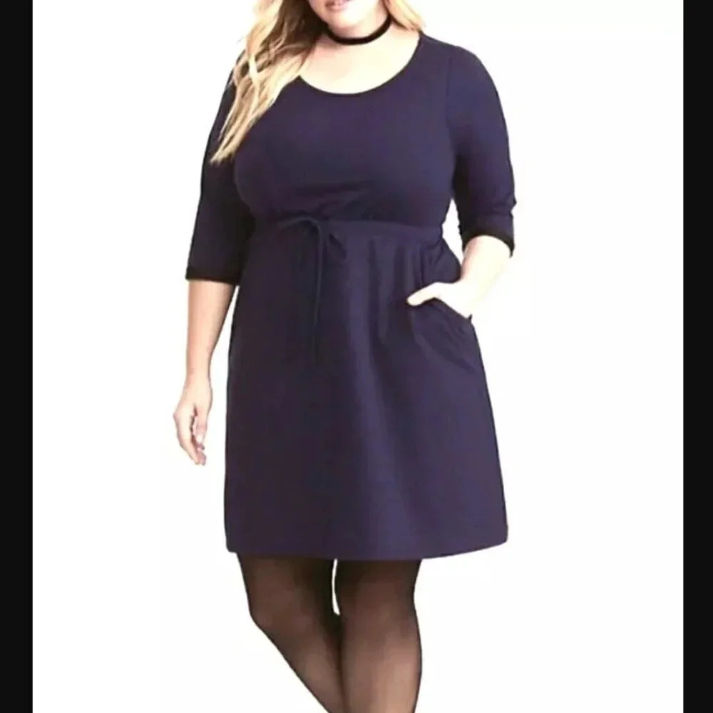 Torrid Tie Waist Skater Dress in Navy